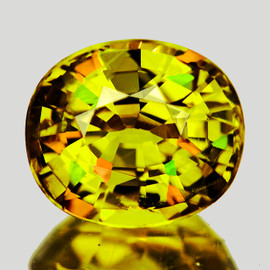 7x6 mm { 1.09 cts } Oval Excellent Rainbow Flash Intense Yellow Sphene Natural { Flawless-VVS }--AAA Grade