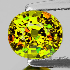 7.5x6.5 mm { 1.60 cts } Oval Excellent Rainbow Flash Intense Yellow Sphene Natural { Flawless-VVS }--AAA Grade