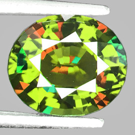 7.5x6.5 mm { 1.47 cts } Oval Excellent Rainbow Flash Natural Canary Green Sphene { Flawless-VVS }--AAA Grade