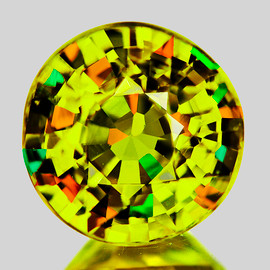 6.30 mm { 1.32 cts } Round Excellent Rainbow Flash Intense Canary Yellow Sphene Natural { Flawless-VVS }--AAA Grade