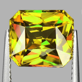 6.5x5.5 mm { 1.02 cts } Octagon Radiant Cut Excellent Rainbow Flash Natural AAA Green Yellow Sphene { Flawless-VVS }--AAA Grade