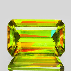 9x6mm { 1.79 cts } Octagon Emerald Cut Excellent Rainbow Flash Natural Yellow Green Sphene { Flawless-VVS }--AAA Grade