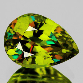 8x6 mm { 1.67 cts } Pear Excellent Rainbow Flash Natural Intense Green Yellow Sphene { Flawless-VVS }--AAA Grade