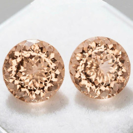 8.00 mm 2pcs { 4.08 cts } Round Brilliant Cut Extreme Brilliancy AAA Peach Pink Morganite Natural { Flawless-VVS }--AAA Grade