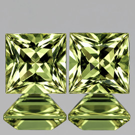 4.00 mm 2 pcs Square Machine Princess Cut Extreme Brilliancy Natural Golden Green Sapphire {Flawless-VVS}--AAA Grade