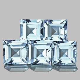4.80 mm 5 pcs Square AAA Fire Natural Sky Blue Aquamarine {Flawless-VVS}
