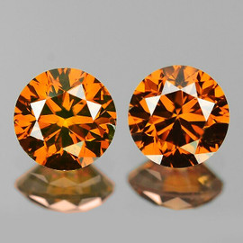 5.00 mm 2 pcs Round Brilliant Machine Cut Extreme Brilliancy Natural AAA Golden Orange Zircon {Flawless-VVS1}--AAA Grade