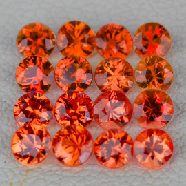 2.30 mm 16 pcs Round AAA Fire AAA Orange Sapphire Natural {Flawless-VVS}