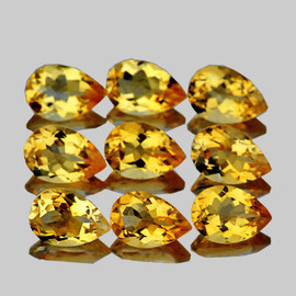 7x5 mm 9 pcs Pear AAA Fire Top Golden Yellow Citrine Natural  {Flawless-VVS1}