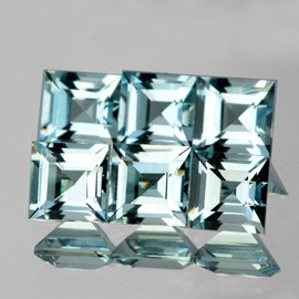 4.00 mm 6 pcs Square AAA Fire Natural Soft Blue Aquamarine {Flawless-VVS}