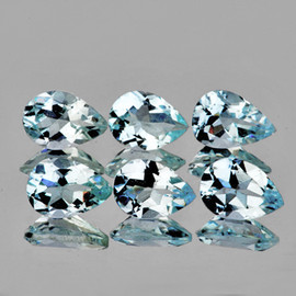 6x4 mm 6 pcs {2.29 cts} Pear AAA Fire Natural Sky Blue Aquamarine {Flawless-VVS}