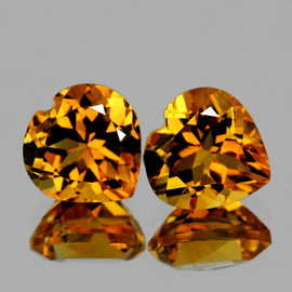 7.00 mm 2 pcs Heart AAA Fire Intense Madeira Golden Yellow Citrine Natural {Flawless-VVS1}