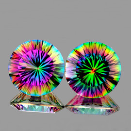 11.00 mm 2 pcs Round Concave Cut AAA Fire Rainbow Mystic Quartz Natural {Flawless-VVS1}