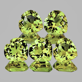 7.00 mm 5 pcs Heart AAA Fire Natural Green Gold Lemon Quartz {Flawless-VVS}