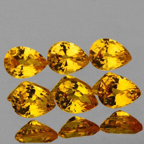 4x3 mm 6 pcs Pear AAA Fire Intense Yellow Ceylon Sapphire Natural {Flawless-VVS}--AAA Grade