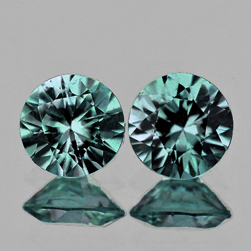 3.80 mm 2pcs Round Extreme Brilliancy Natural Teal Blue Green Australia Sapphire {Flawless-VVS}--AAA Grade