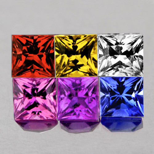 3.00 mm 6 pcs Square Princess Cut AAA Fire Natural Multi Color Sapphire {Flawless-VVS}