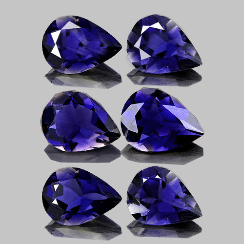 6x4 mm 6 pcs Pear AAA Fire Natural Dark Bluish Violet Iolite {Flawless-VVS1}
