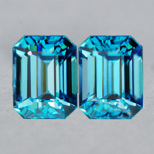 7x5 mm 2 pcs Emerald Cut Best AAA Fire Natural AAA Electric Blue Zircon {Flawless-VVS1}--AAA Grade