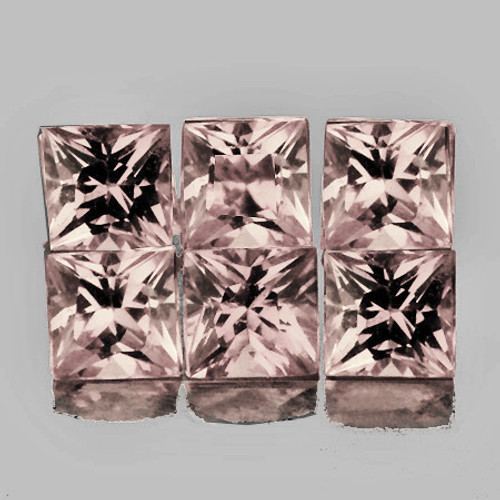 2.70 mm 6 pcs Square Princess Cut Best AAA Fire Natural Peach White Sapphire {Flawless-VVS1}--AAA Grade