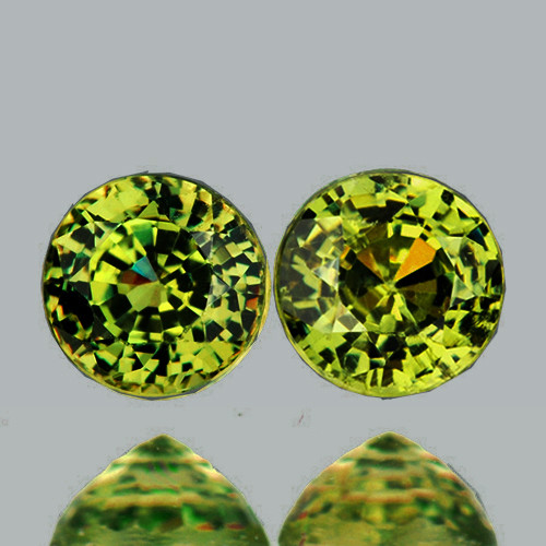 3.50 mm 2pcs Round AAA Rainbow Sparkles Natural Lime Green Demantoid Garnet {Flawless-VVS}