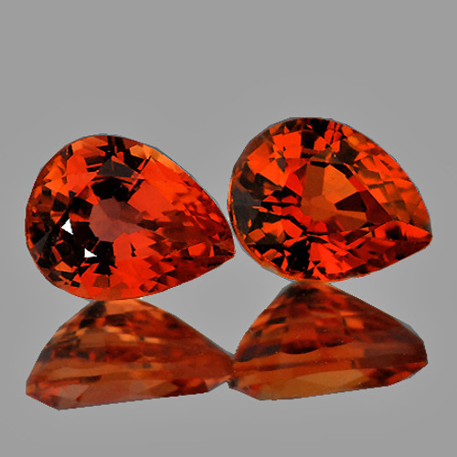 5x4 mm 2pcs {0.71 cts} Pear AAA Fire Intense Orange Sapphire Natural (Flawless-VVS}