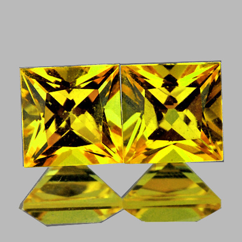 3.70 mm 2 pcs Square Machine Princess Cut AAA Fire Intense Canary Yellow Sapphire Natural {Flawless-VVS1}--AAA Grade