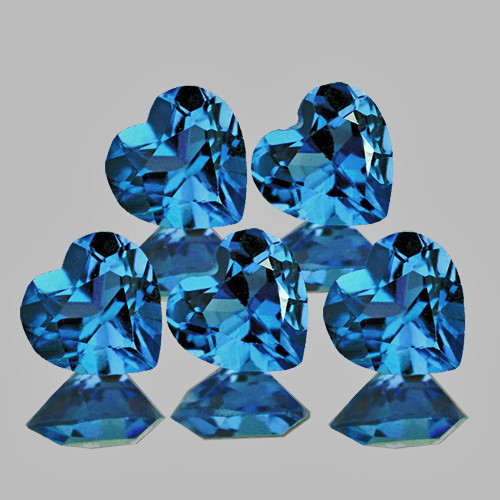 4.20mm 5 pcs Heart Best Sparkling Top Swiss Blue Topaz Natural {Flawless-VVS1}