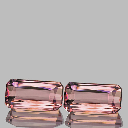 10x4.5 mm 2pcs { 2.97 cts } Octagon Scissor Cut AAA Luster Natural Peach Pink Tourmaline { Flawless-VVS }
