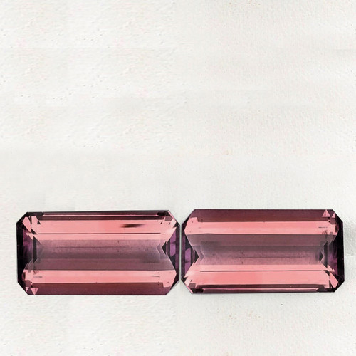 9.5x4 mm 2pcs { 1.87 cts } Octagon Emerald Cut AAA Luster Intense Peach Pink Tourmaline Natural { Flawless-VVS }