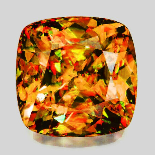 6.50 mm { 1.64 cts } Cushion Brilliant Cut Multi Color Flash Fire Natural Golden Yellow Sphene {Flawless-VVS}--AAA Grade