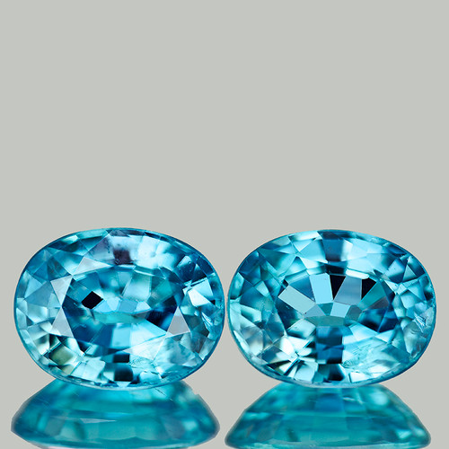 9x7 mm 2pcs { 6.19 cts} Oval AAA Fire Natural Blue Zircon {Flawless-VVS1}