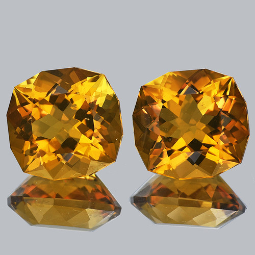 14x13.50 mm 2pcs { 20.28 cts} Cushion Brilliant Cut Extreme Brilliancy Intense Golden Yellow Citrine Natural (Flawless-VVS1}--AAA Grade