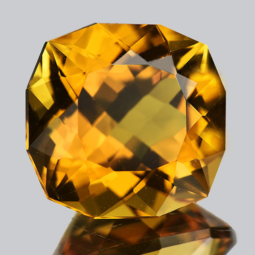 14.50 mm { 11.82 cts} Cushion Brilliant Cut Extreme Brilliancy Intense Golden Yellow Citrine Natural (Flawless-VVS1}--AAA Grade