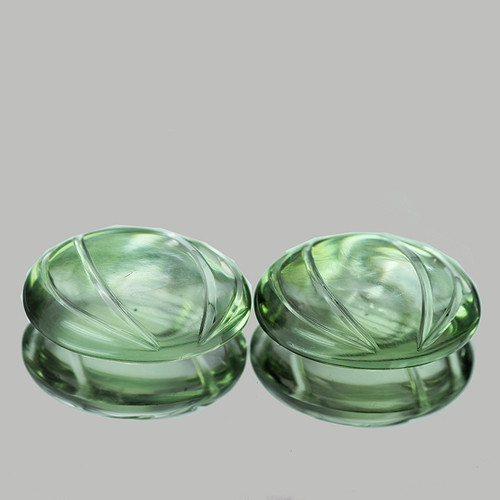 22.5x17.5 mm 2pcs { 42.10 cts } Oval Cabochon Fancy Cut Excellent Polish Natural Green Amethyst {Flawless-VVS1}