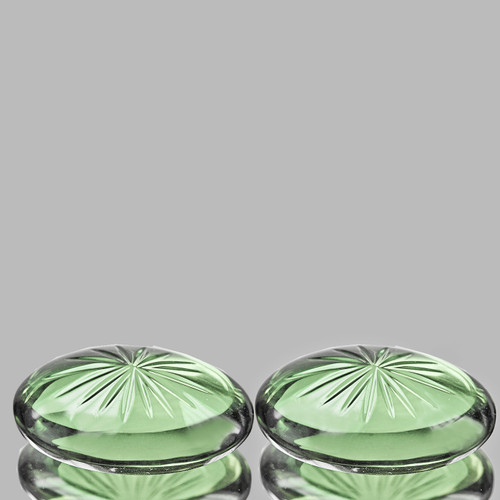 22x16 mm 2pcs { 38.30 cts } Oval Cabochon Fancy Cut Excellent Polish Natural Green Amethyst {Flawless-VVS1}