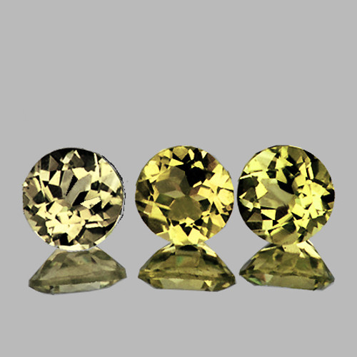 5.20 mm 3pcs { 1.31 cts} Round Brilliant Cut AAA Fire Natural Yellow Beryl 'Heliodor' {Flawless-VVS}