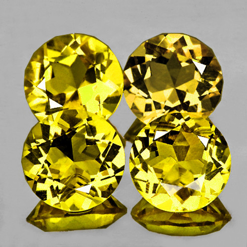 4.30-4.70 mm 4pcs { 1.27 cts} Round Brilliant Cut AAA Fire Intense Canary Yellow Beryl 'Heliodor' Natural {Flawless-VVS}