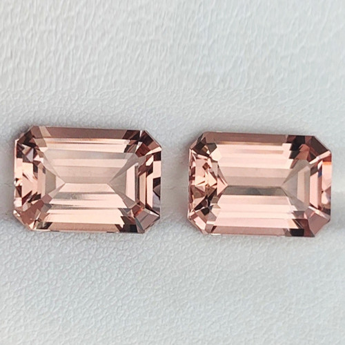 10x7 mm 2pcs { 6.22 cts } Octagon Emerald Cut Excellent Luster AAA Peach Morganite Natural { Flawless-VVS }--AAA Grade