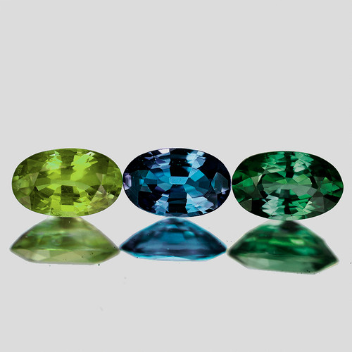 6x4 mm 3 pcs { 1.90 cts } Oval AAA Fire Multi Green Australia Sapphire Natural {Flawless-VVS}