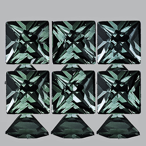 3.00 mm 6 pcs Square Princess Cut Extreme Brilliancy Rare Steel Blue Green Sapphire { Flawless-VVS }--UNHEATED