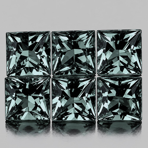 3.00 mm 6 pcs Square Machine Princess Cut Extreme Brilliancy Titanium Blue Green Sapphire { Flawless-VVS }--UNHEATED