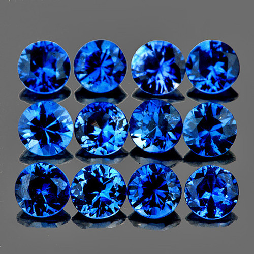 2.50 mm 12 pcs Round Brilliant Cut AAA Fire Intense Blue Sapphire Natural {Flawless-VVS}