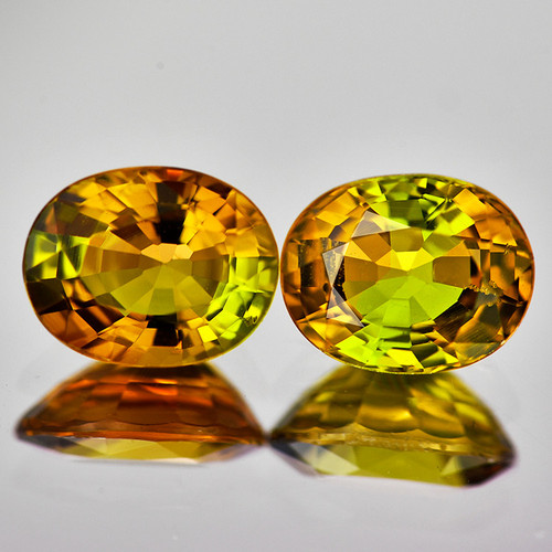 6x5 mm 2 pcs { 1.29 cts} Oval AAA Fire Natural Bi Color Green Yellow Tourmaline {Flawless-VVS1}