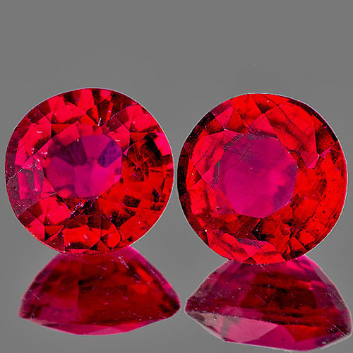 7.00 mm 2 pcs Round AAA Fire Natural Red Ruby Mozambique { VS Clarity }