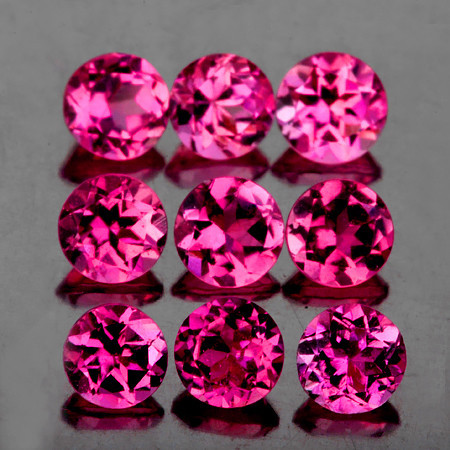 3.50 mm 9 pcs Round Brilliant Cut AAA Fire Intense Red Pink Rubellite Natural {Flawless-VVS}--AAA Grade