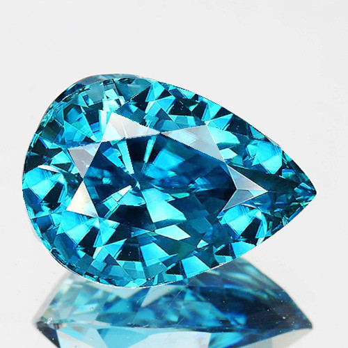 10x8 mm { 4.32 cts } Pear Superb Brilliancy AAA Electric Blue Zircon Natural {Flawless-VVS1}--AAA Grade--FREE CERTIFICATE