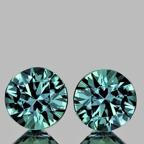 3.50 mm 2 pcs Round Machine Brilliant Cut Extreme Brilliancy AAA Teal Green Blue Sapphire Natural {Flawless-VVS}--AAA Grade