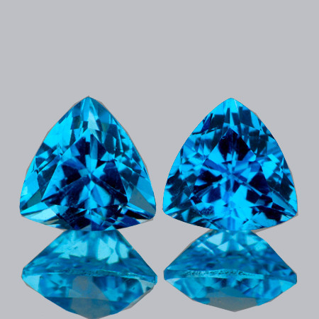 7.00 mm 2 pcs Trilliant Brilliant Cut Extreme Brilliancy Natural Swiss Blue Topaz {Flawless-VVS1}