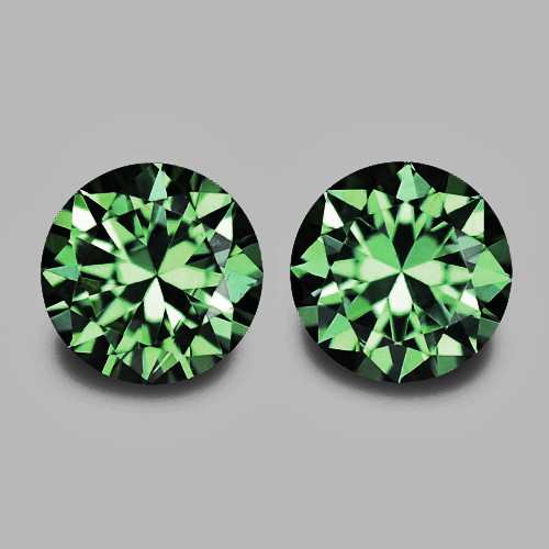 3.50 mm 2pcs Round Machine Brilliant Cut Extreme Brilliancy Intense Green Madagascar Sapphire Natural { Flawless-VVS }--AAA Grade